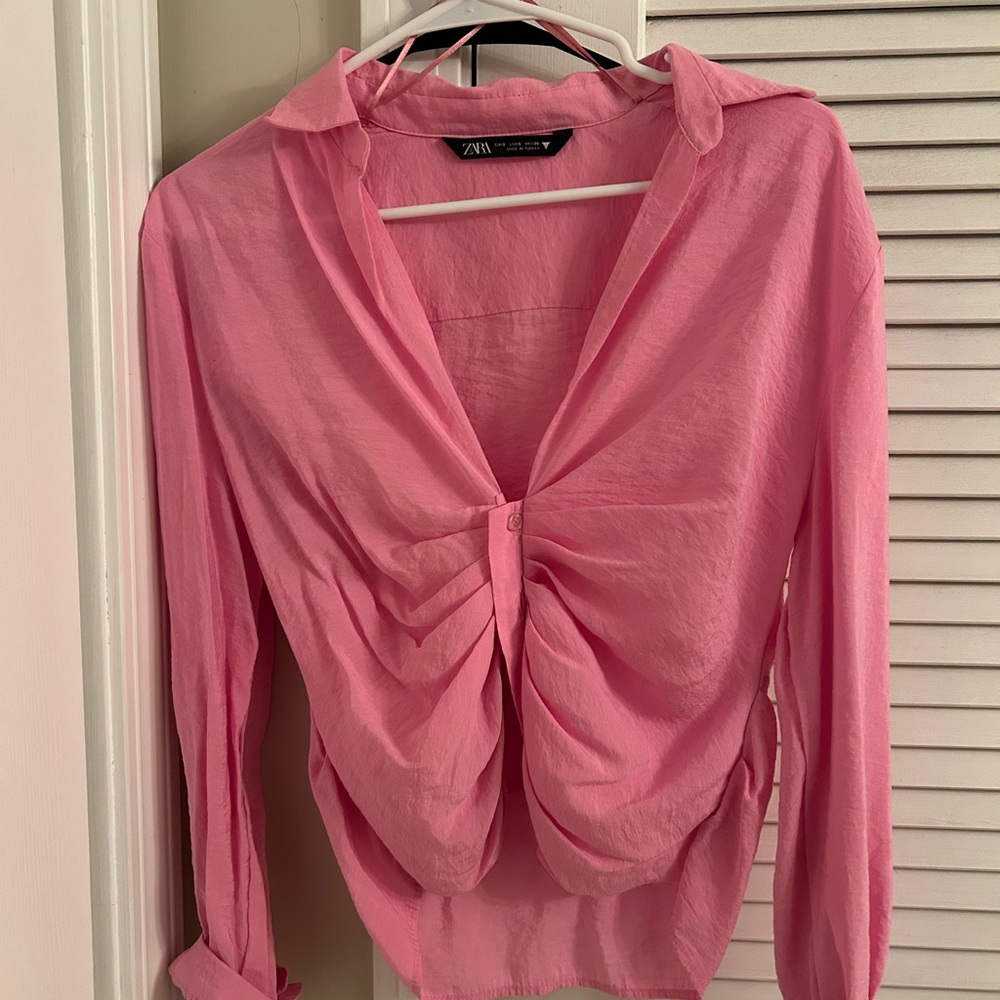 Zara Pink Fluid Ruched Blouse